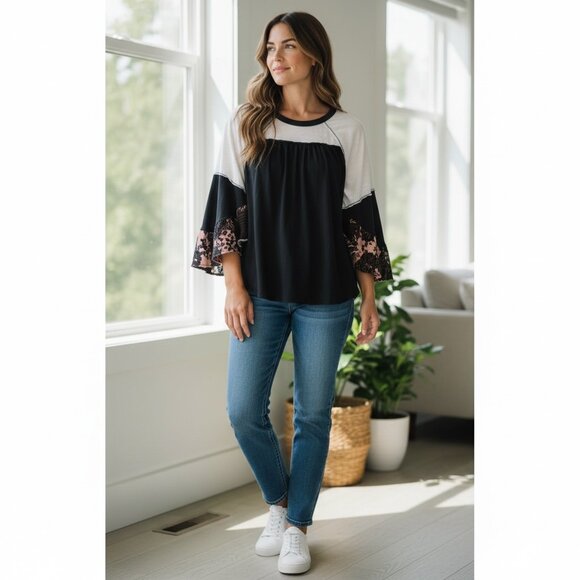 FREE PEOPLE Friday Fever Top Sz M Black & White 112A - Picture 4 of 9